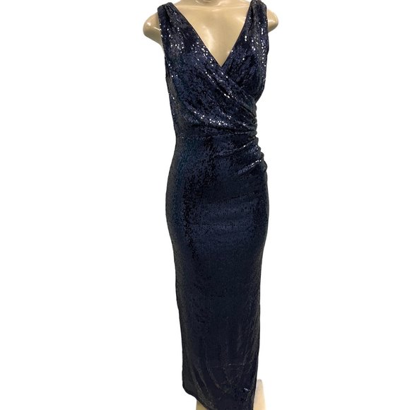 Women's Betsey & Adam Navy Blue Evening Sequin Gown ( 4 ) - Picture 6 of 10